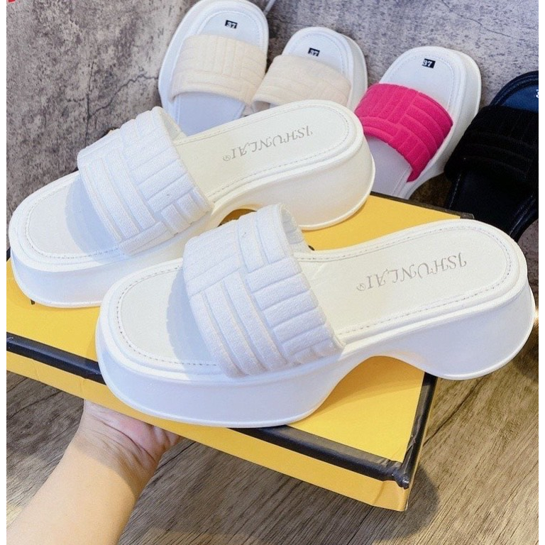 Dép Nữ Quai Ngang Đế PU Siêu Nhẹ Cực Êm Đế Eo Cao Màu Sắc Xinh Xắn