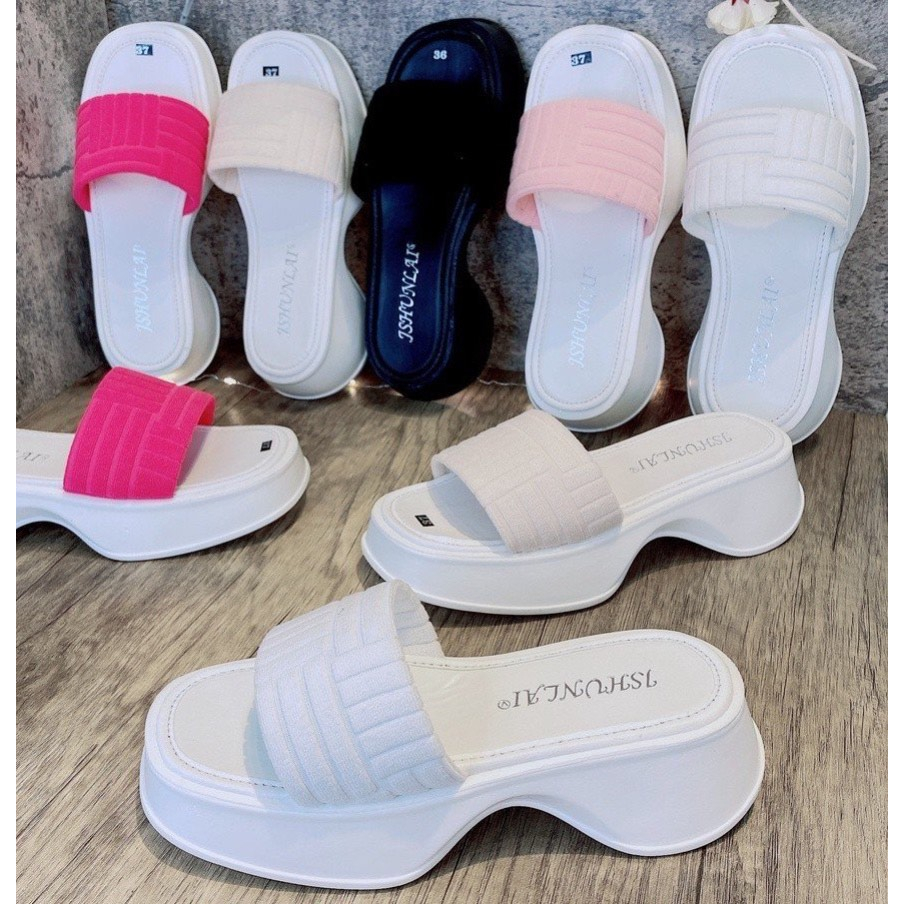 Dép Nữ Quai Ngang Đế PU Siêu Nhẹ Cực Êm Đế Eo Cao Màu Sắc Xinh Xắn