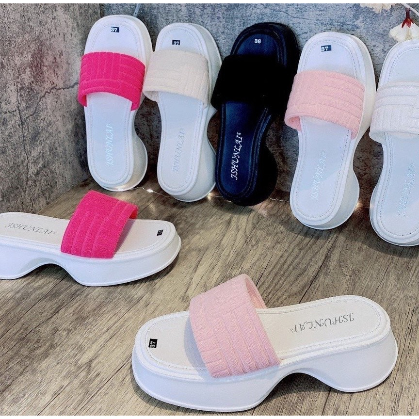 Dép Nữ Quai Ngang Đế PU Siêu Nhẹ Cực Êm Đế Eo Cao Màu Sắc Xinh Xắn