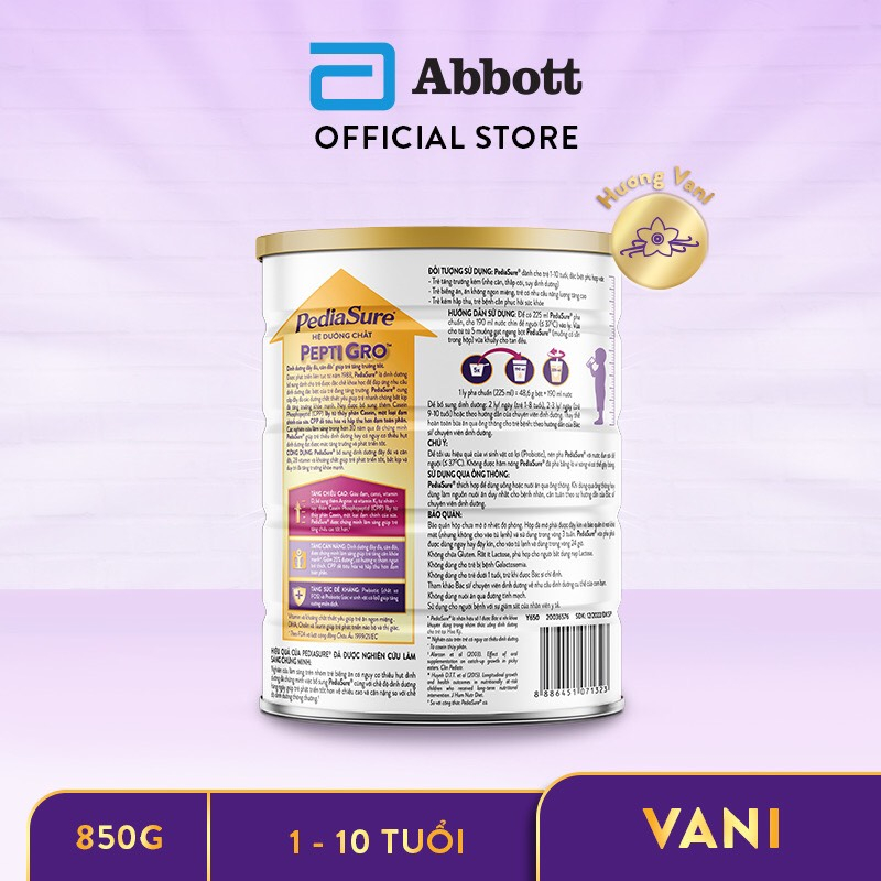 Sữa bột Pediasure 850g hương vani