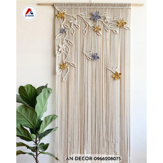 Rèm trang trí, rèm cửa Macrame đan thủ công 100% họa tiết cành hoa bền đẹp phong cách Bắc âu, độc đáo