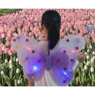 Cánh bướm thiên thần có đèn kèm gậy và vương miện cho bé gái