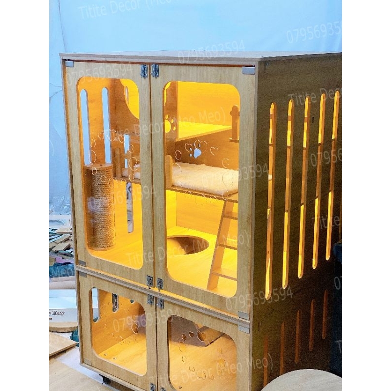 Nhà gỗ cao cấp , xinh xắn cho mèo rộng rãi thoải mái