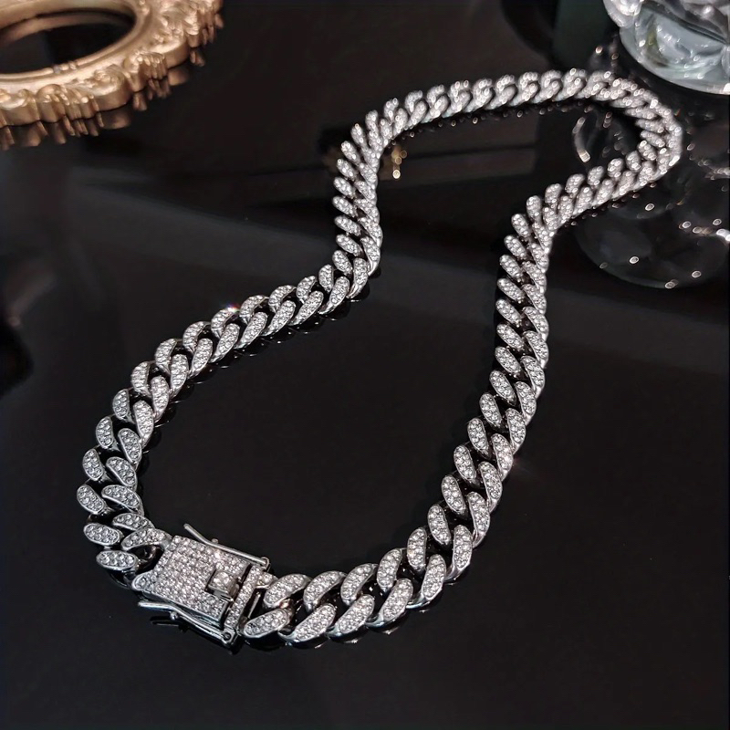LẮC TAY VÀ DÂY CHUYỀN CUBAN KIM TITAN HIPHOP BRACELET CUBAN MIAMI 12”MM ĐÍNH ĐÁ LẤP LÁNH BRASS RHINESTLÁC