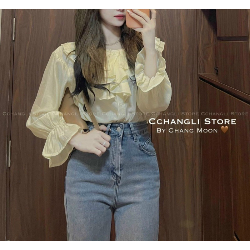 Áo sơ mi tơ viền bèo