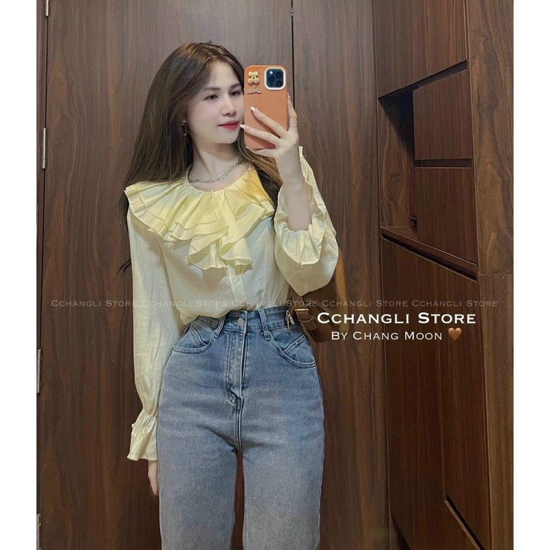 Áo sơ mi tơ viền bèo