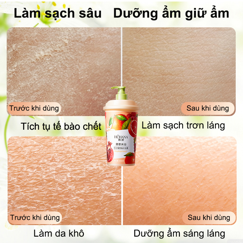 Sữa tắm trắng da sữa tắm Hương Lựu và Bưởi tây 800ml hương thơm trái cây tẩy da chết dưỡng ẩm và làm sạch sâu