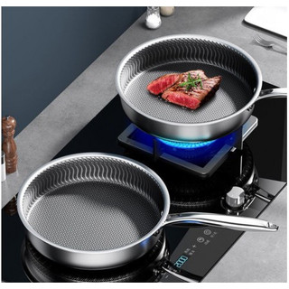 [Đáy Bằng]Chảo chống dính 5 lớp inox 304 khắc laser tổ ong 28cm đáy bằng (chuyên rán, áp chảo, hấp)