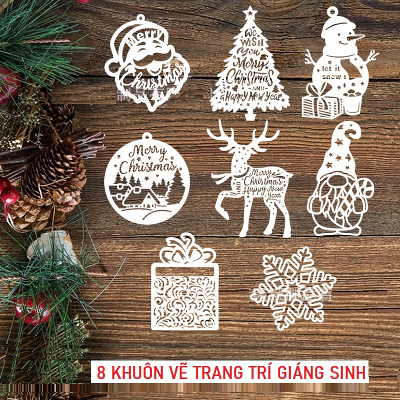 Bộ 8 khuôn vẽ thiết kế xinh xắn dùng để trang trí mùa giáng sinh, Noel