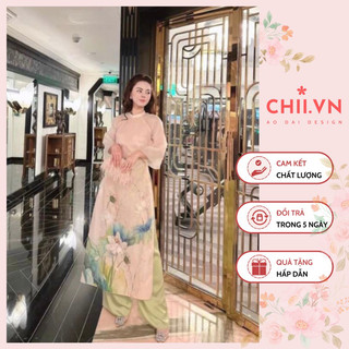 Áo dài cách tân dáng suông liên hoa đính kết cao cấp
