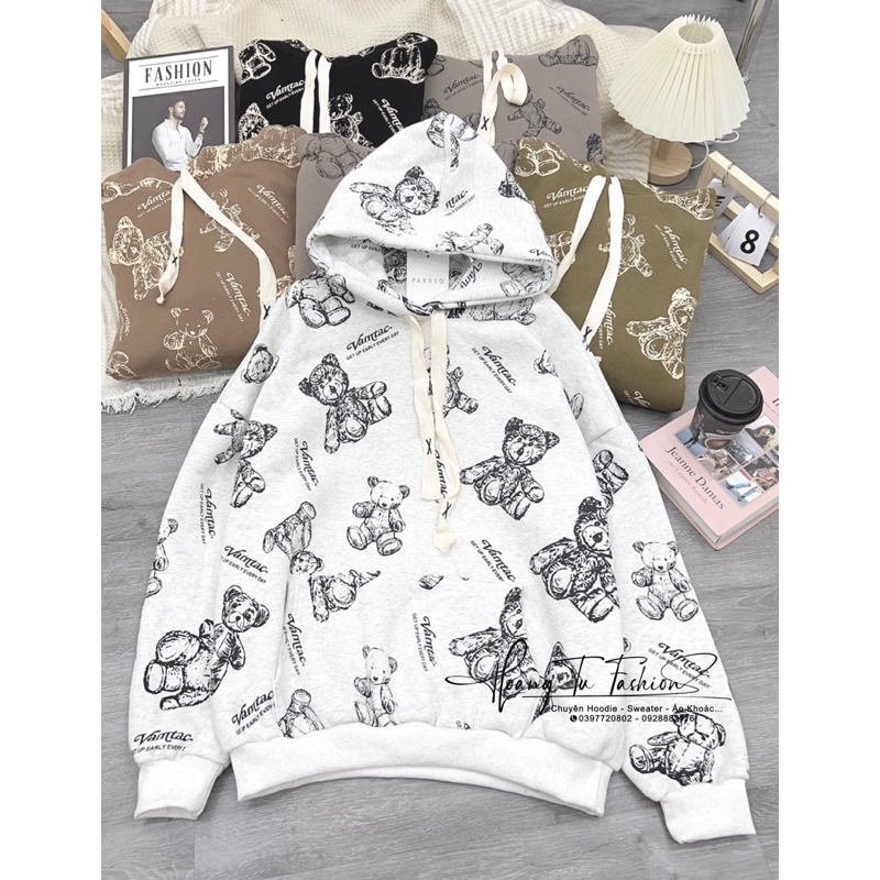 Áo hoodie nỉ tàu in hình gấu M683