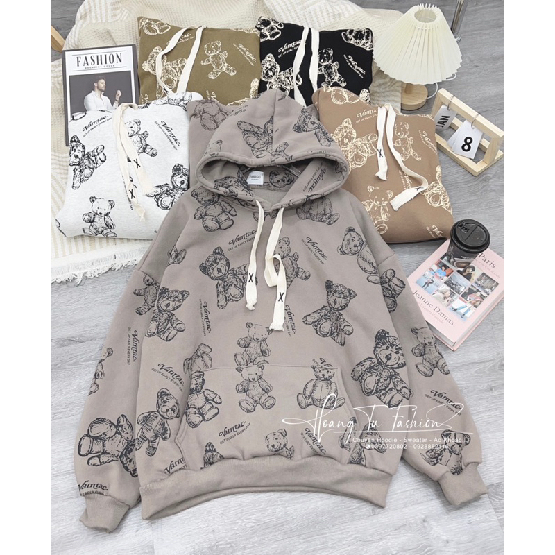 Áo hoodie nỉ tàu in hình gấu M683