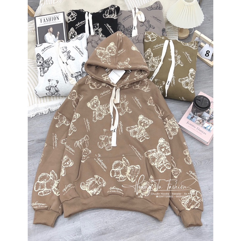 Áo hoodie nỉ tàu in hình gấu M683