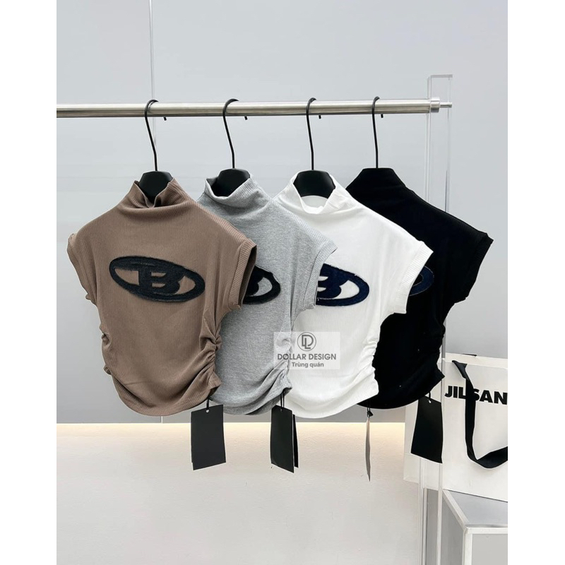 Áo Thun Tăm Cổ 3P Nhún Eo Thêu B Jeans Nổi