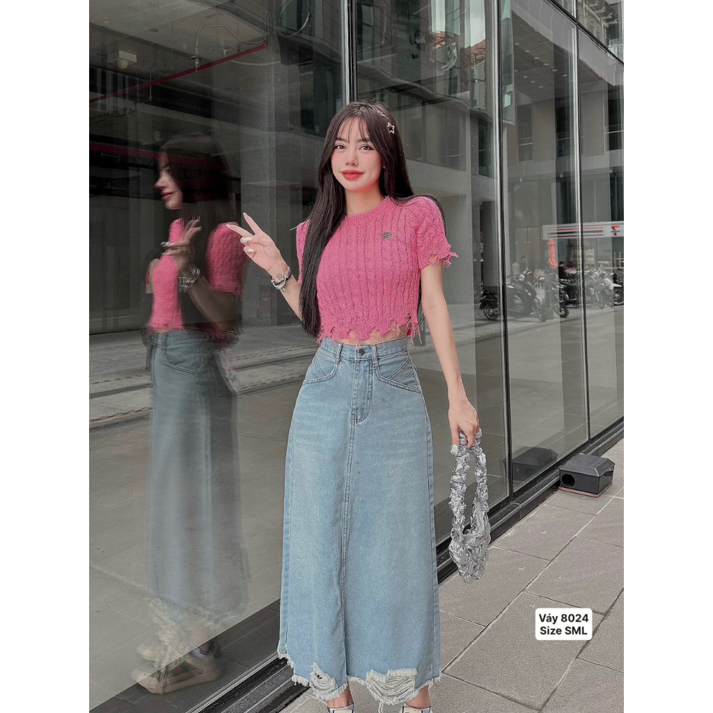 Chân váy jean dài túi kiểu dáng chữ A lưng cao phong cách Hàn Quốc trẻ trung vintage mặc đi chơi đi làm | BigBuy360 - bigbuy360.vn