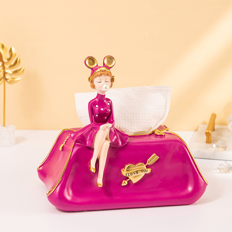 Decor Để bàn "Hộp Rút Khăn Giấy Bé Gái"  Resin Mô Hình Trang Trí, Quà Tặng Cao Cấp Sang Trọng