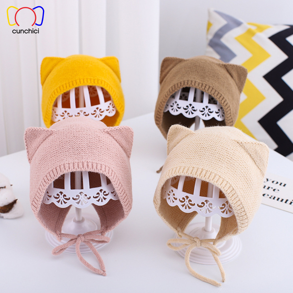 Mũ Len Cho Bé Mùa Thu Đông 5-12 Tháng CUNCHICI Tai Mèo M32