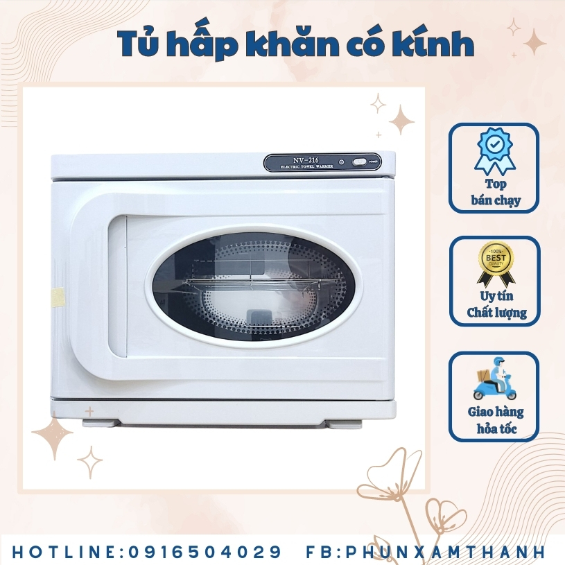 Tủ Hấp Khăn Nóng Có Kính Tiệt Trùng Dụng Cụ NV-216, Hàng Nhập Khẩu, Hàng Loại 1