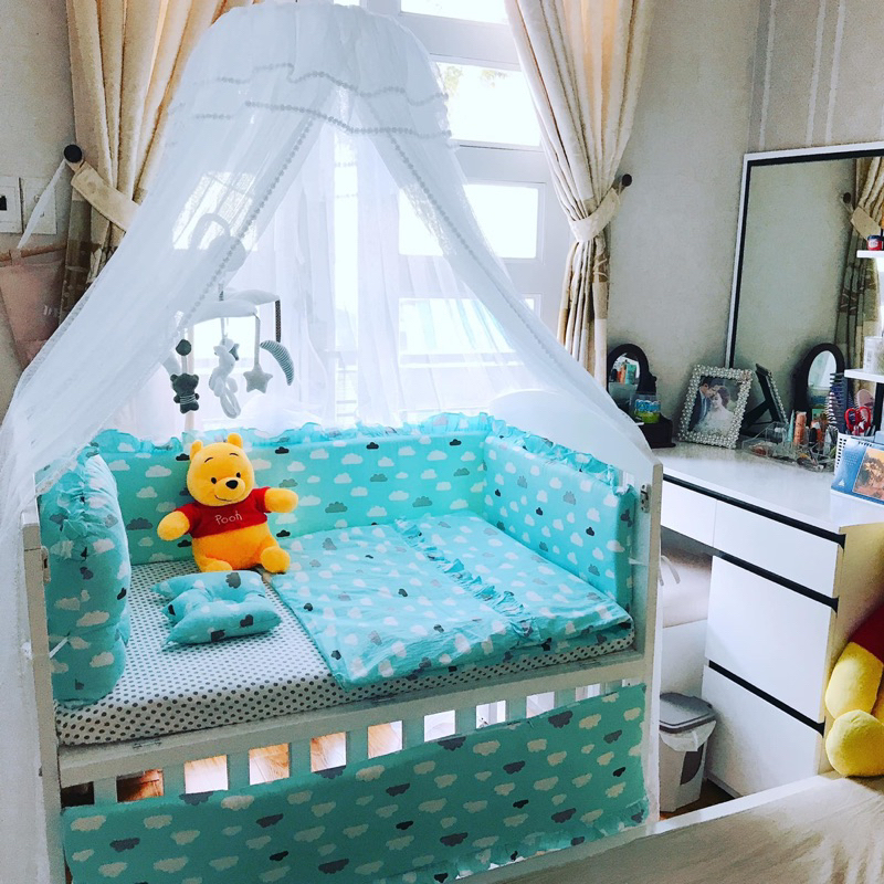 Khung màn gắn thành cũi kèm màn tuyn an toàn cho bé, mùng chống muỗi, côn trùng cho bé Vuông Tròn