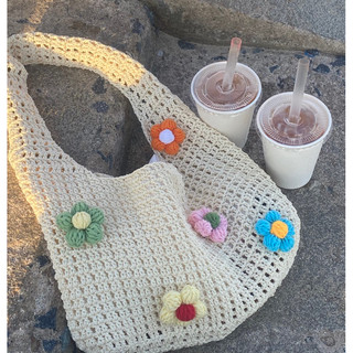 Túi len sợi hoa handmade - túi tote lưới đi biển