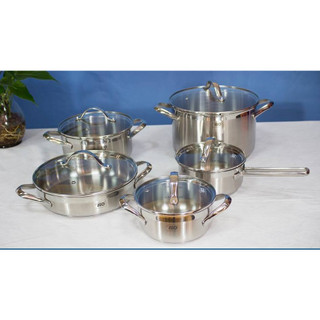 Bộ nồi bếp từ elo belle 5 món, 1-5l, bộ nồi inox, quánh kèm vung kính bếp từ, bếp điện