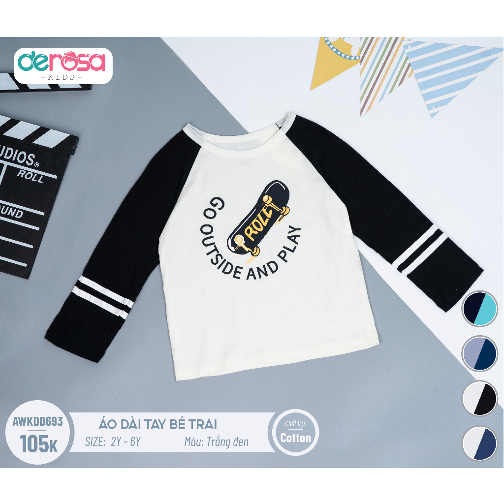 Áo thu đông dài tay chất liệu cotton cho bé trai  DEROSA KIDS AWKDD693