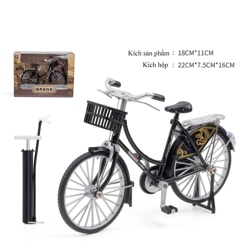Xe Đạp Xưa Sườn Cong Có Rổ Trước Tỉ Lệ 1:10 (Tặng ống bơm)