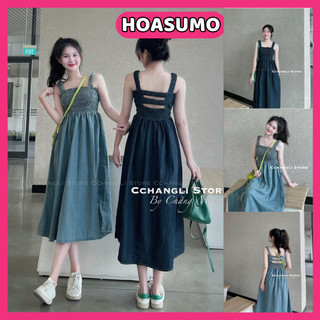 Váy 2 dây,váy bò hai dây đầm maxi váy jeans hai dây dáng dài nhún chun ngực trẻ trung SV72 HOASUMO
