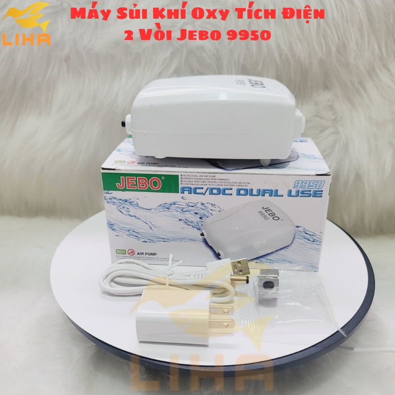 Máy Sủi Khí Oxy Tích Điện 2 Vòi Jebo 9950 - Máy Oxi Cho Hồ Cá