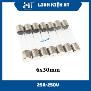 Cầu chì thủy tinh 25A 250V 6x30mm chất lượng tốt (10c) - Linh kiện HT