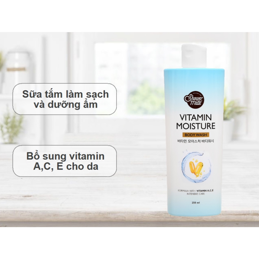 Sữa tắm dưỡng da trắng mịn, mềm mại chứa Vitamin A, C & E Shower Mate Vitamin Moisture Body Wash 500ml