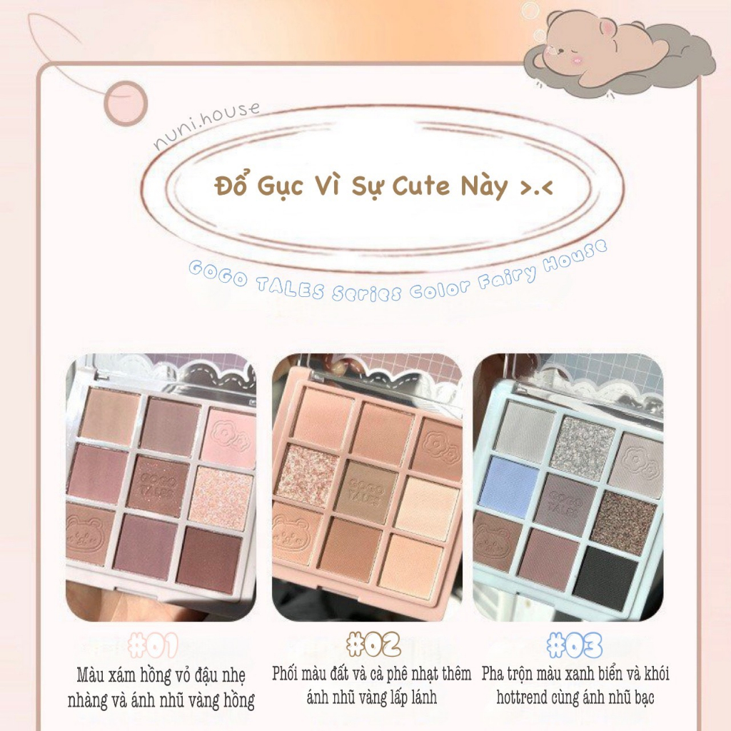 Phấn Mắt 9 Màu GOGO TALES Color Fairy House Tone Màu Nhẹ Nhàng Màu Hottrend Chất Phấn Mịn Lì GT438