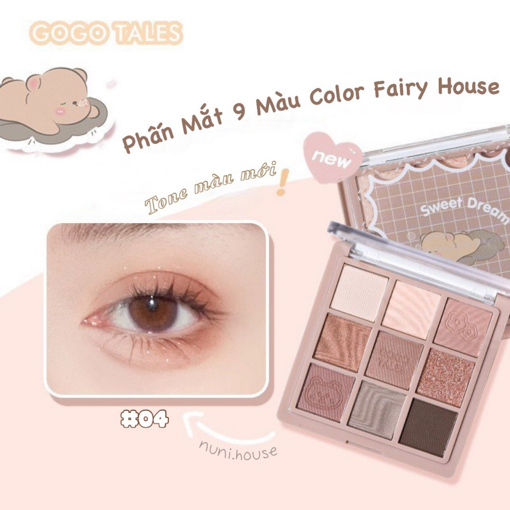 Phấn Mắt 9 Màu GOGO TALES Color Fairy House Tone Màu Nhẹ Nhàng Màu Hottrend Chất Phấn Mịn Lì GT438
