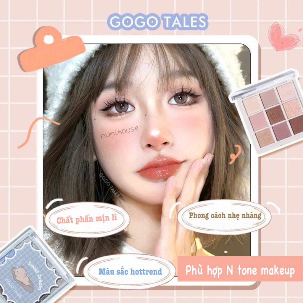 Phấn Mắt 9 Màu GOGO TALES Color Fairy House Tone Màu Nhẹ Nhàng Màu Hottrend Chất Phấn Mịn Lì GT438