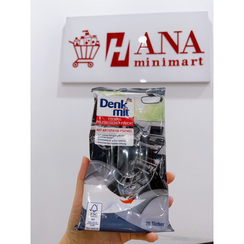 Khăn giấy ướt lau xe ô tô Denkmit Đức chuyên dụng lau kính chống mờ, nội thất ô tô - hàng Đức