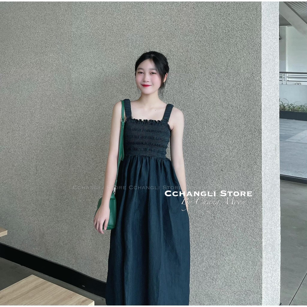 Váy 2 dây,váy bò hai dây đầm maxi váy jeans hai dây dáng dài nhún chun ngực trẻ trung SV72 HOASUMO