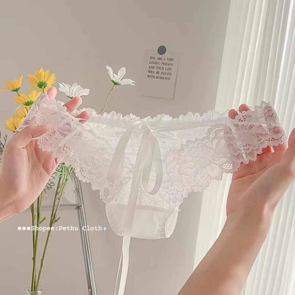 （Q1,HCM）Quần lót lọt khe xẻ đáy sexy gợi cảm sịp nữ ren khoét đũng phối nơ đen + trắng + hồng dễ thương--Rose