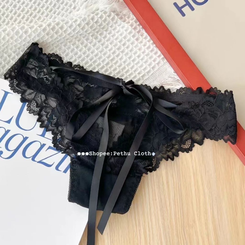 （Q1,HCM）Quần lót lọt khe xẻ đáy sexy gợi cảm sịp nữ ren khoét đũng phối nơ đen + trắng + hồng dễ thương--Rose