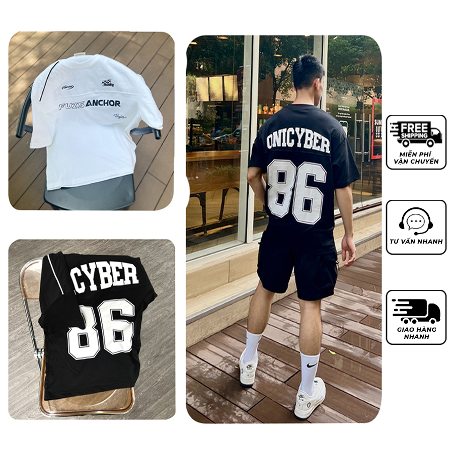 Áo thun Blockcore, áo phông oversize tay lỡ form rộng Oni Cyber, áo thun bóng rổ thể thao, chất liệu 100% cotton