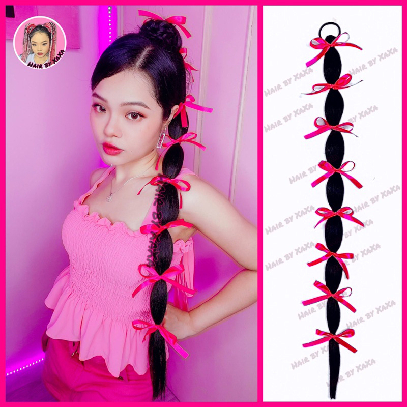 Đuôi Tóc Giả Thắt Bím Buộc Nơ Ruy Băng Phong Cách Sang Chảnh X136