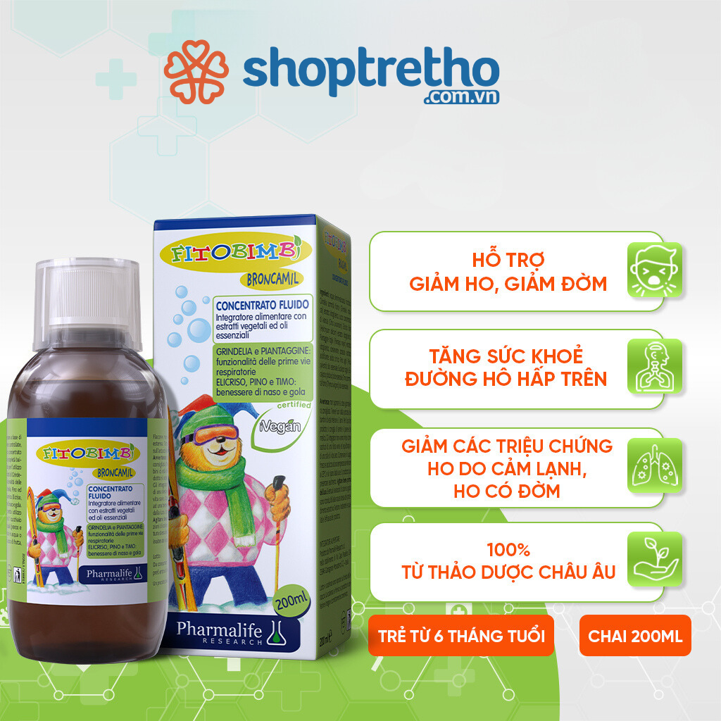 Siro Ho FITOBIMBI BRONCAMIL Hỗ Trợ Giảm Ho Đờm Cho Trẻ Chai 200ml