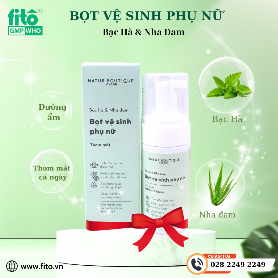 Bọt Vệ Sinh Phụ Nữ BẠC HÀ - NHA ĐAM Khử Khuẩn, Ngăn mùi, Thơm mát, Giữ ẩm, Cân bằng pH 100ml - Fitopharma