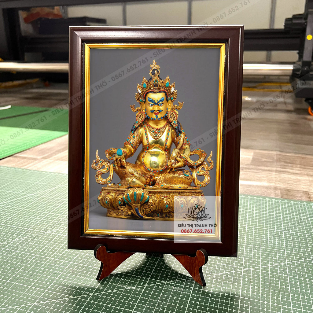 Tranh Hoàng Thần Tài Jambala để bàn (tranh tượng) 19,5x25,5cm gồm khung và chân gỗ y ảnh