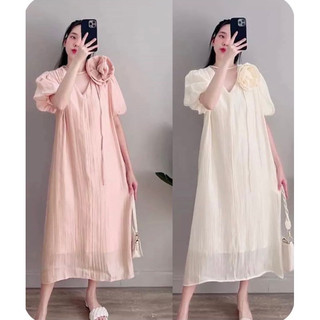 Váy bầu đầm bầu cộc tay công sở cổ V đính hoa V25
