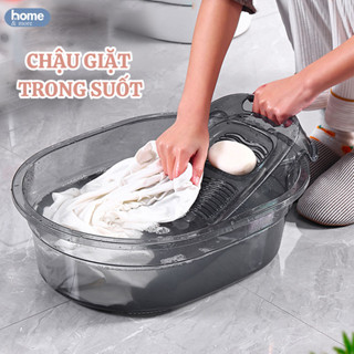 Chậu giặt đồ trong suốt kèm tấm chà quần áo thông minh chất liệu nhựa PET chịu lực tốt siêu bền