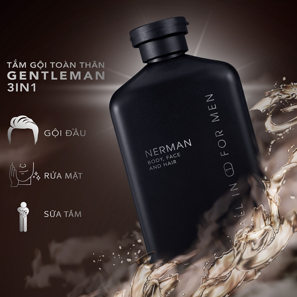 NERMAN - Sữa Tắm Gội Nerman Gentleman 3 Trong 1 - Hương Nước Hoa Pháp Cao Cấp 350ml - Hàng Chính Hãng