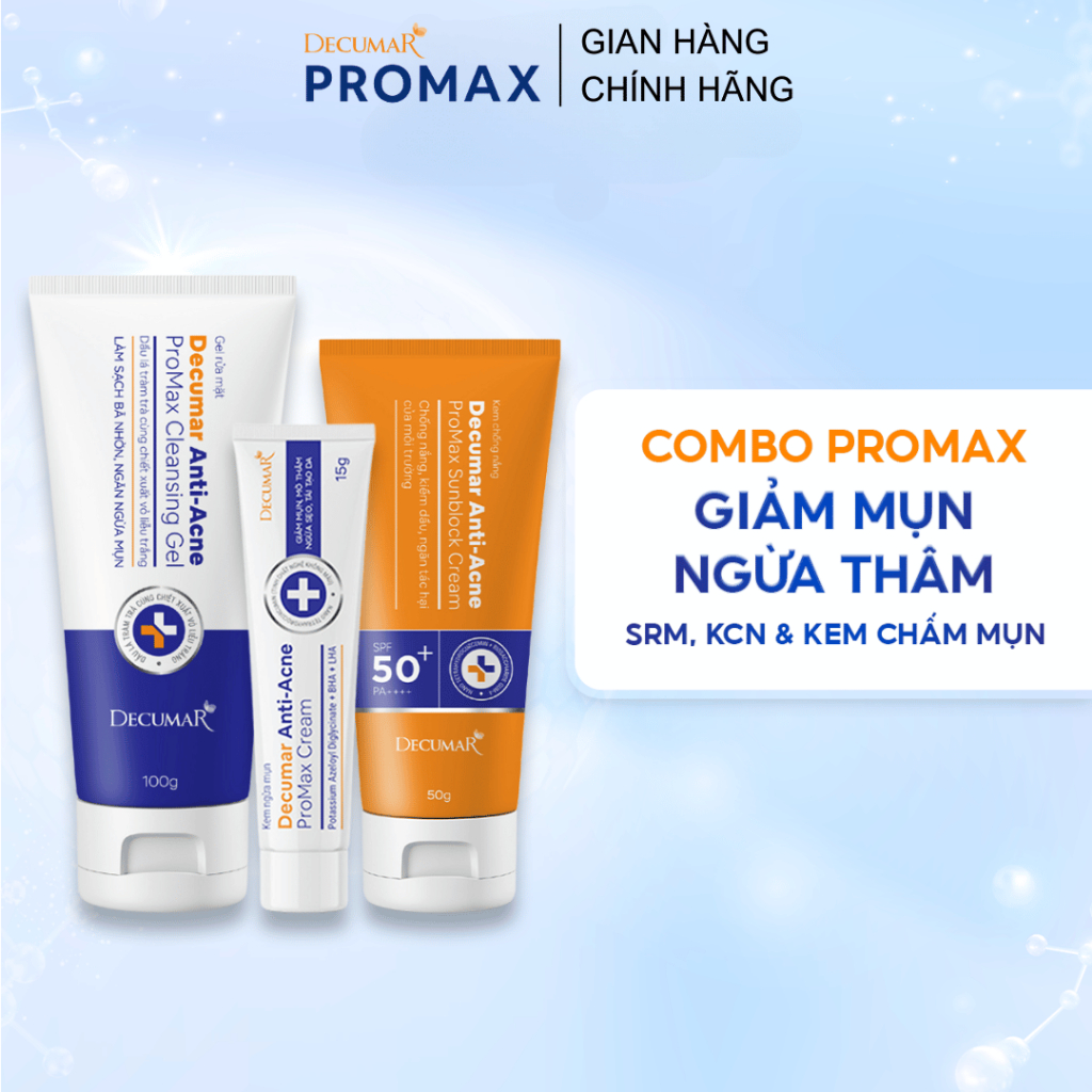 Combo Giảm Mụn, Ngừa Sẹo, Mờ Thâm Mụn, Sáng Da Decumar ProMax Anti-Acne Tái Tạo Và Chăm Sóc Da Mụn Phiên Bản Nâng Cao