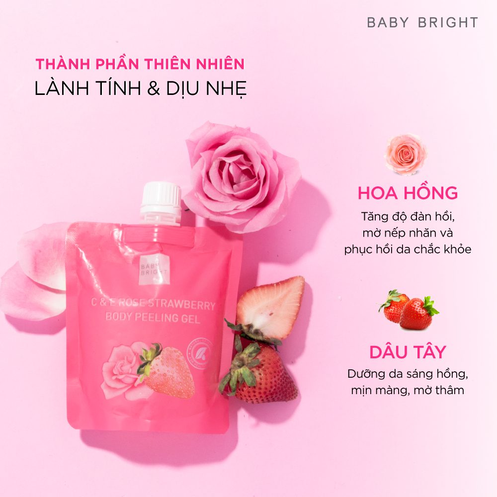 Tẩy Tế Bào Chết Toàn Thân Dạng Gel BABY BRIGHT Rose Strawberry Body Peeling Gel Hoa Hồng Và Dâu 200ml