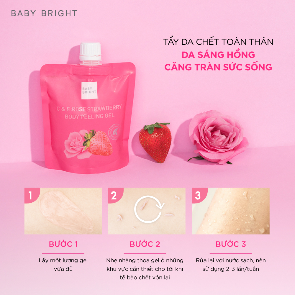 Tẩy Tế Bào Chết Toàn Thân Dạng Gel BABY BRIGHT Rose Strawberry Body Peeling Gel Hoa Hồng Và Dâu 200ml