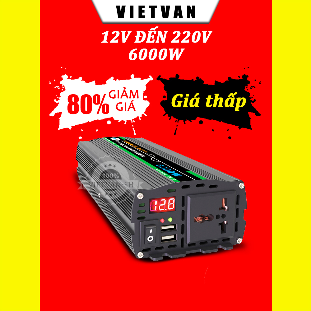 VIETVAN Bộ kích điện 6000W  12V - 220V, chống ngược cực Bộ chuyển đổi nguồn 12v